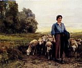 Julien Dupre Shepherdess With Her Flock painting